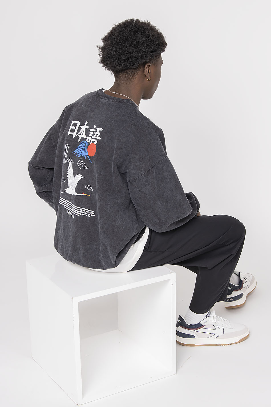 Gewaschenes Heron Japan Schwarzes Sweatshirt