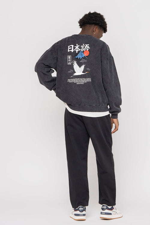 Gewaschenes Heron Japan Schwarzes Sweatshirt